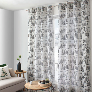 Rideau imprimé sapins EBENE - 140 x 240 cm - Ecru et anthracite