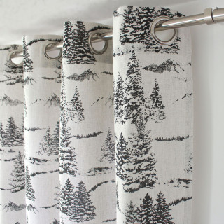 Rideau imprimé sapins EBENE - 140 x 240 cm - Ecru et anthracite