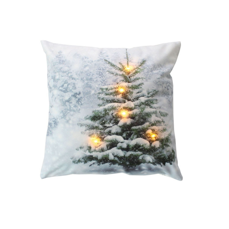 Coussin carré lumineux en velours imprimé sapin - 40 x 40 cm