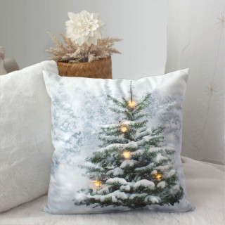 Coussin carré lumineux en velours imprimé sapin - 40 x 40 cm