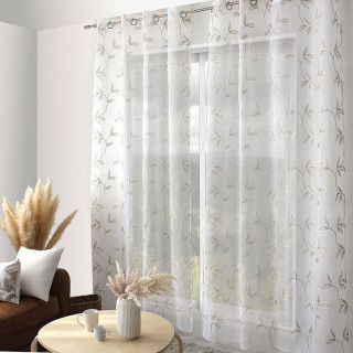 Voilage brodé NATURA - 140 x 240 cm - Blanc et beige