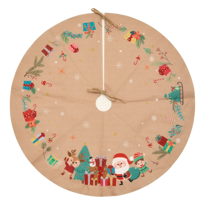 Tapis pour sapin de Noël effet jute Père Noël - Diam 90 cm - Beige