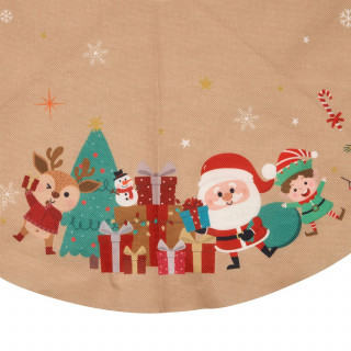 Tapis pour sapin de Noël effet jute Père Noël - Diam 90 cm - Beige