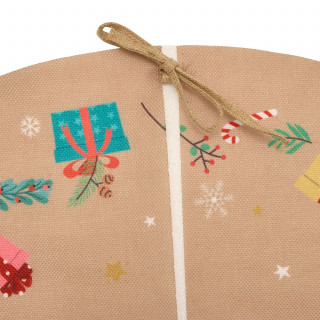 Tapis pour sapin de Noël effet jute Père Noël - Diam 90 cm - Beige