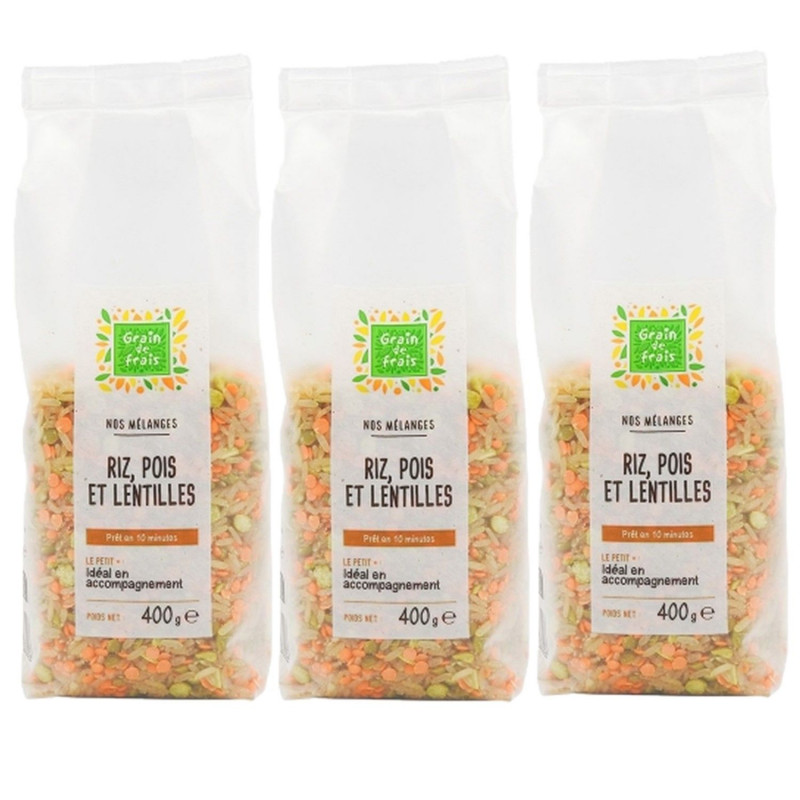 Lot 3x Mélange riz, pois et lentilles - Paquet 400g