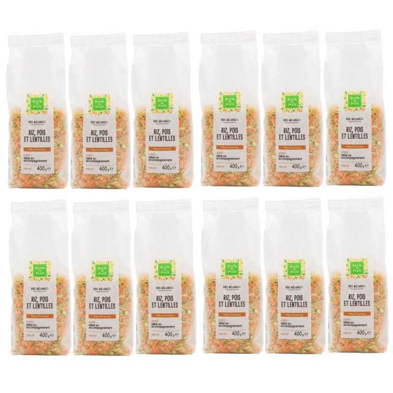 Lot 12x Mélange riz, pois et lentilles - Paquet 400g