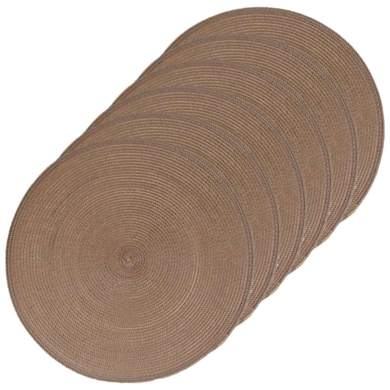 Lot 6x Set de table Tressé Rond - Diam. 38 cm - Taupe