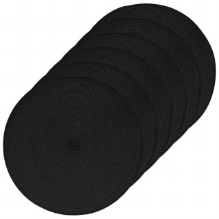 Lot 6x Set de table Tressé Rond - Diam. 38 cm - Noir