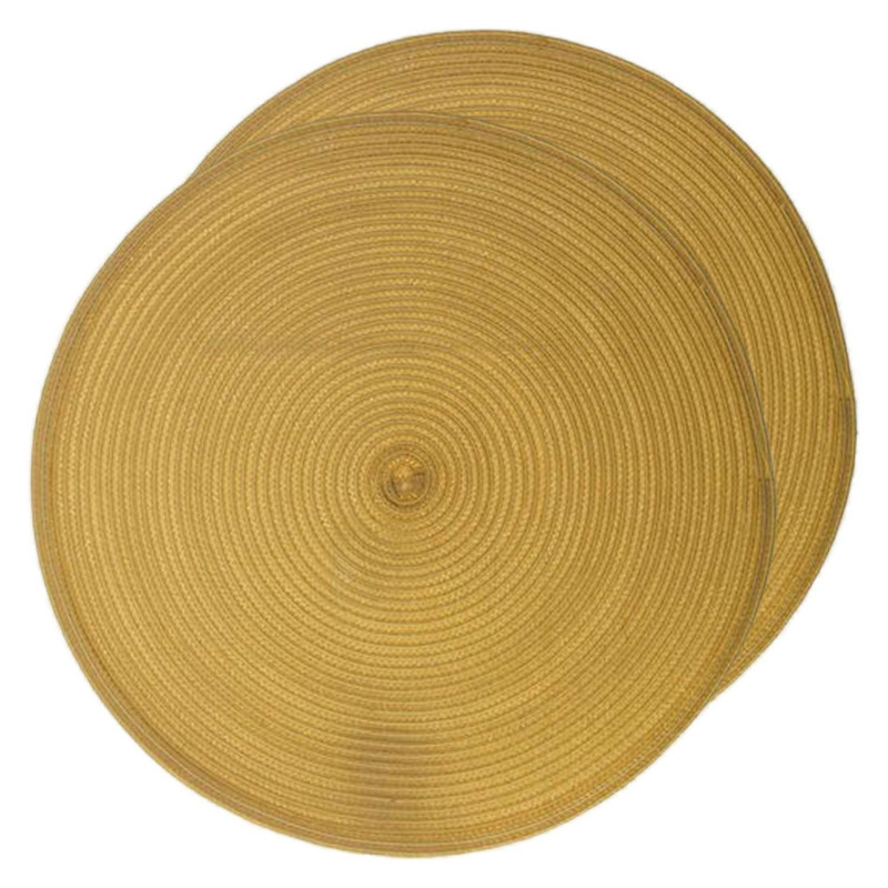Lot de 2 sets de table tressés ronds jaune moutarde - Diam. 38 cm