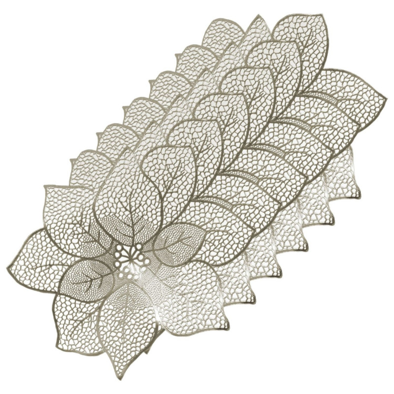 Lot de 6 sets de table motif fleur - Diam. 44 cm - Doré