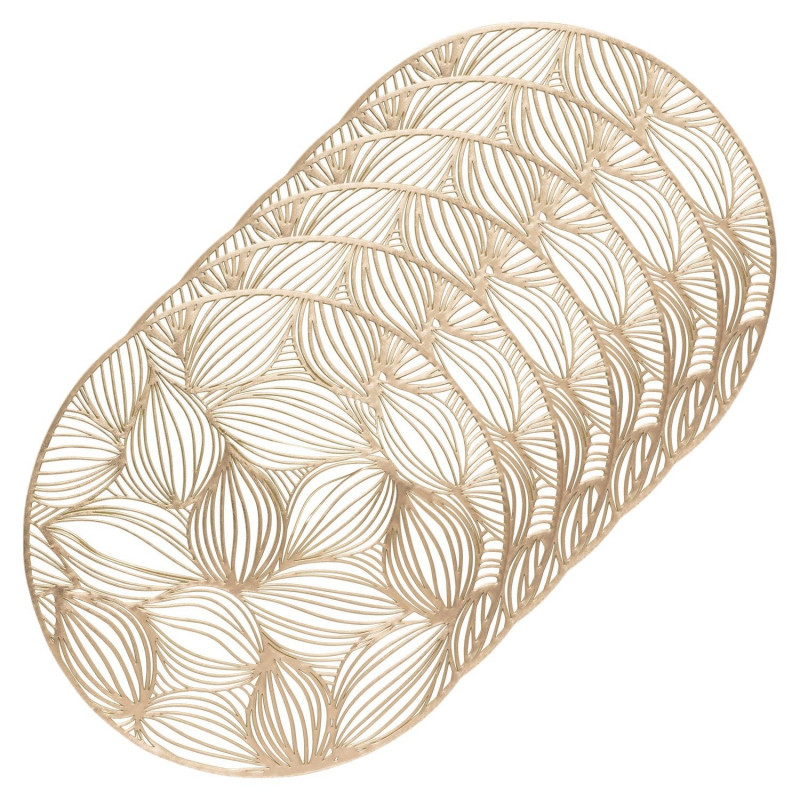 Lot de 6 sets de table motif feuillage ATOMNE - Diam 38 cm - Doré
