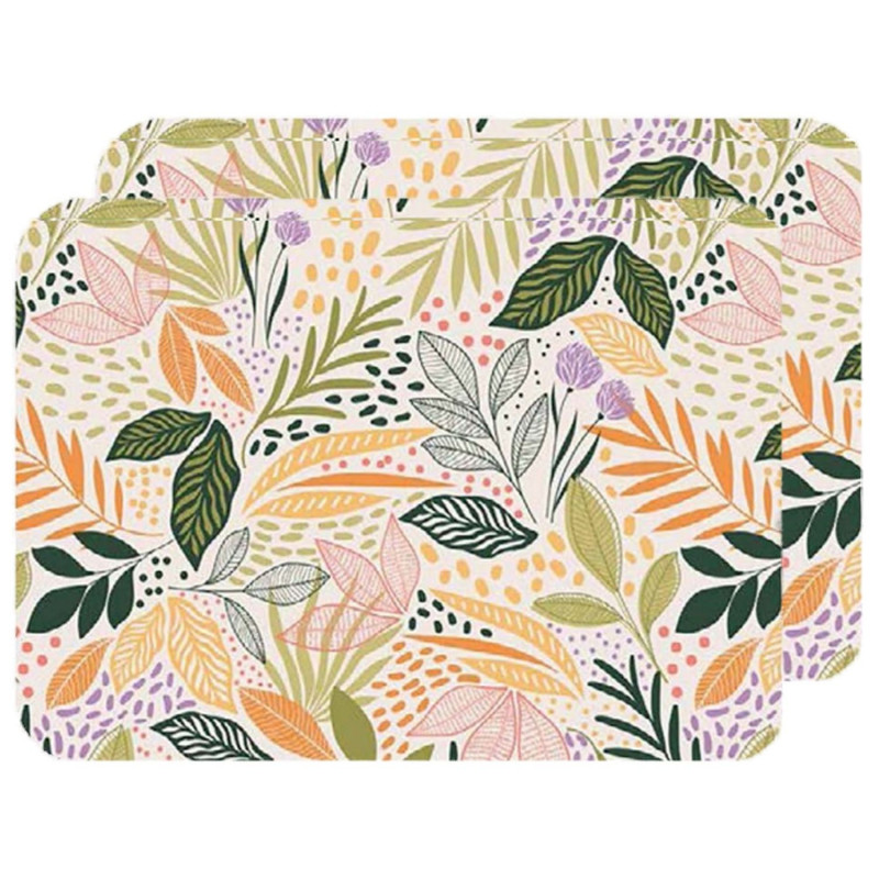 Lot de 2 sets de table motifs feuillage MAOLI - 28 x 43 cm - Multicolore