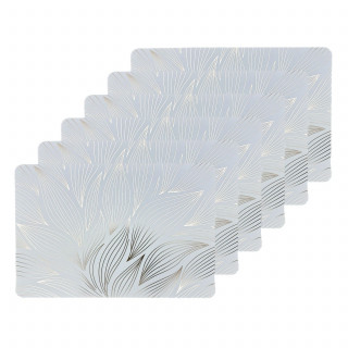 Lot de 6 sets de table motif feuillage avec encre métallique ZEYA - 30 x 45 cm - Or et blanc