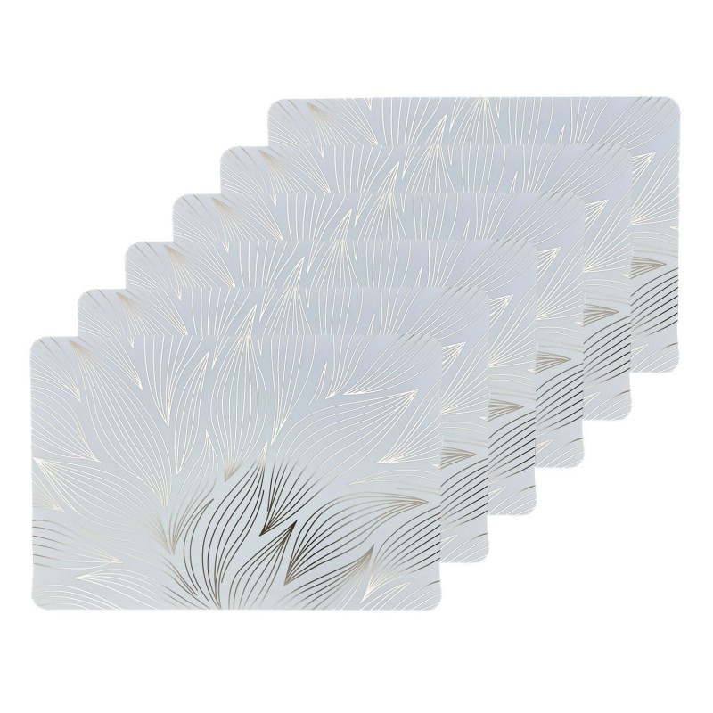 Lot de 6 sets de table motif feuillage avec encre métallique ZEYA - 30 x 45 cm - Or et blanc