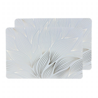 Lot de 2 sets de table motif feuillage avec encre métallique EDEN - 30 x 45 cm - Argent et blanc