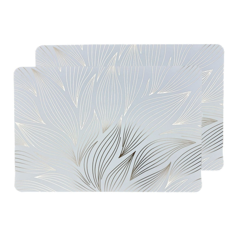 Lot de 2 sets de table motif feuillage avec encre métallique EDEN - 30 x 45 cm - Argent et blanc