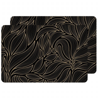 Lot de 2 sets de table motif feuillage avec encre métallique COSMO - 30 x 45 cm - Or et noir