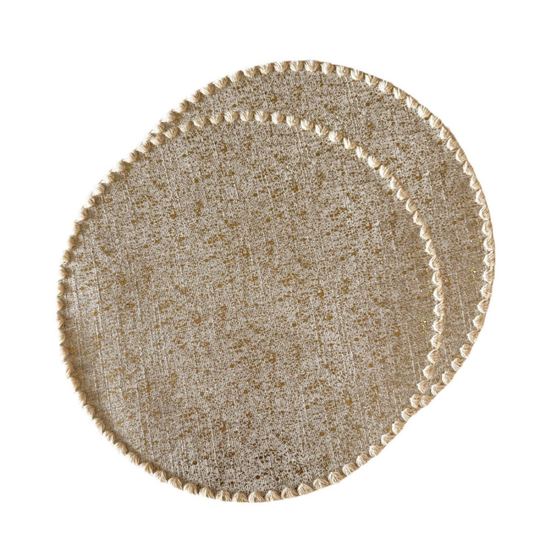 Lot de 2 sets de tables ronds en jute ALAGO - Diam. 38 cm - Or