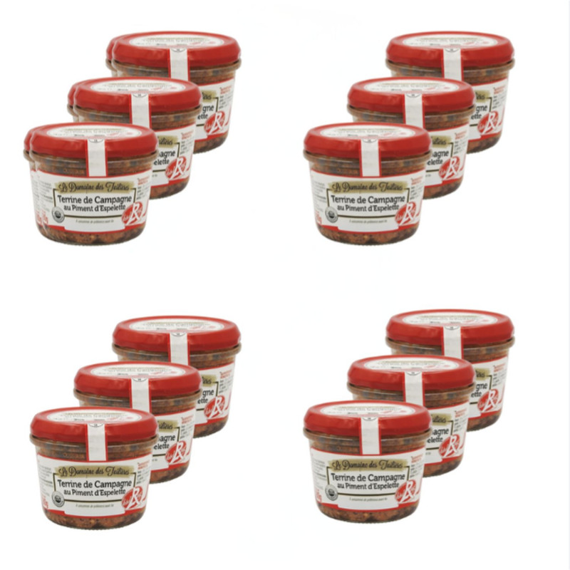 Lot 12x Terrine de campagne au piment d'Espelette - Pot 180g