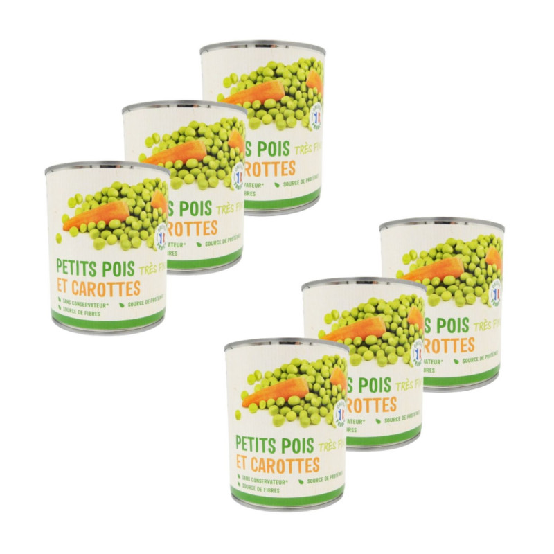 Lot 6x Petits pois très fins et carottes - Conserve 800g