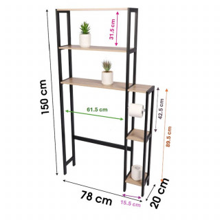 Etagère contour de WC Colorado 5 niveaux en MDF et Métal - Beige et Noir