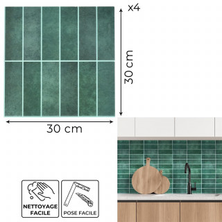 4 crédences adhésives effet Zellige - 30 x 30 cm - Vert