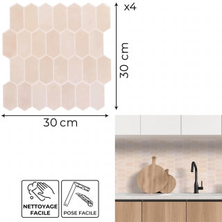 4 crédences adhésives hexagonales - 30 x 30 cm - Beige