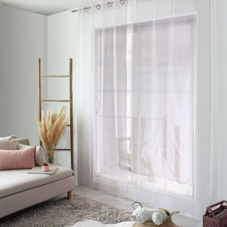 Voilage plumetis en organza LOLITA - 140 x 240 cm - Blanc et rose
