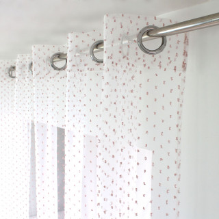 Voilage plumetis en organza LOLITA - 140 x 240 cm - Blanc et rose