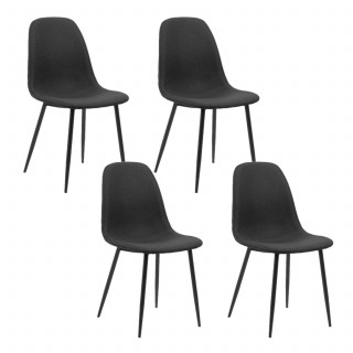 Lot de 4 chaises de salle à manger scandinaves noires pieds métal - CLELIA