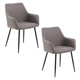 Lot de 4 chaises de salle à manger grises avec accoudoirs et pieds métal - LIZZY