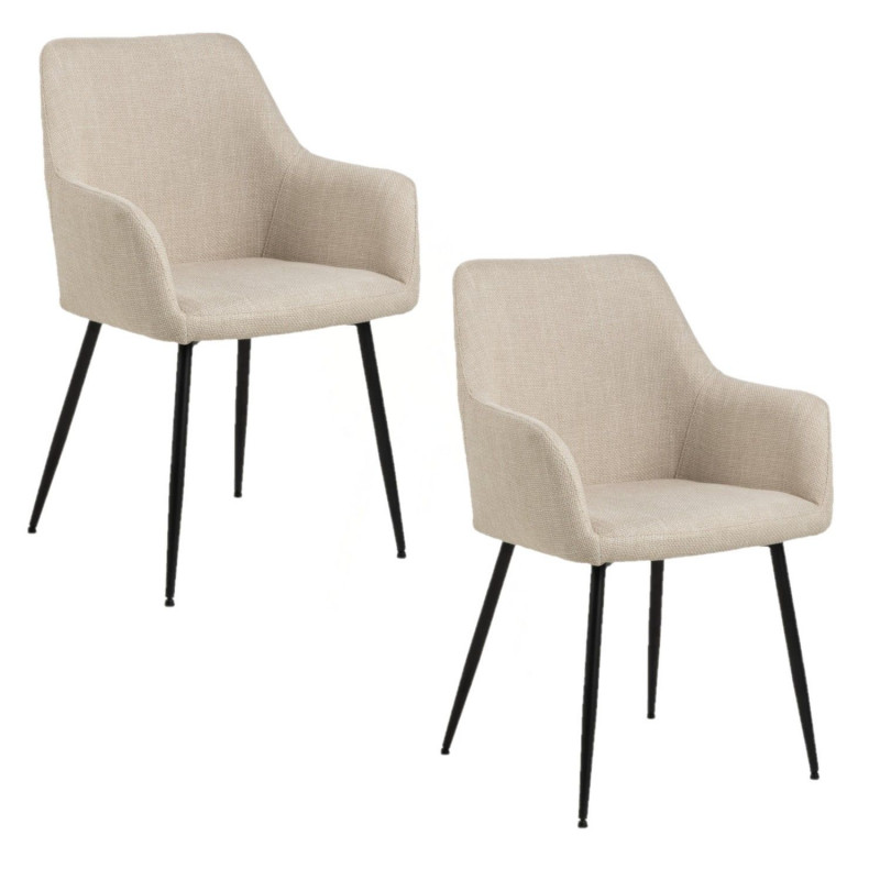 Lot de 2 chaises de salle à manger beiges avec accoudoirs et pieds métal - LIZZY