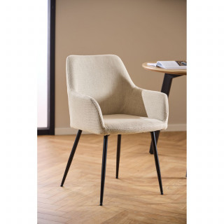 Lot de 2 chaises de salle à manger beiges avec accoudoirs et pieds métal - LIZZY