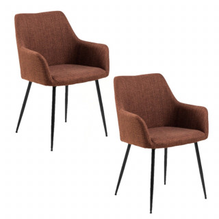 Lot de 2 chaises de salle à manger terracotta avec accoudoirs et pieds métal - LIZZY