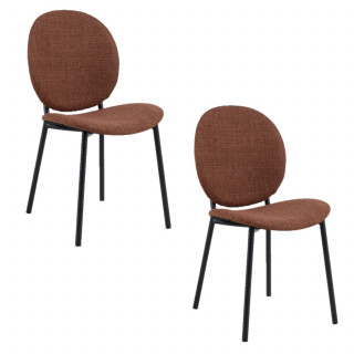 Lot de 2 chaises en tissu terracotta dossier rond et pieds métal noirs – CLIFF