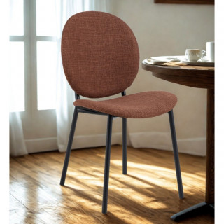 Lot de 2 chaises en tissu terracotta dossier rond et pieds métal noirs – CLIFF