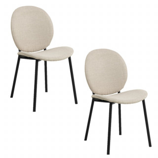 Lot de 2 chaises en tissu beige dossier rond et pieds métal noirs – CLIFF