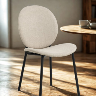 Lot de 2 chaises en tissu beige dossier rond et pieds métal noirs – CLIFF