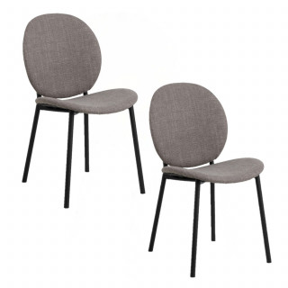 Lot de 2 chaises en tissu taupe dossier rond et pieds métal noirs – CLIFF