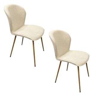 Lot de 2 chaises en tissu bouclette beige et pieds métal effet bois - LINA
