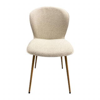 Lot de 2 chaises en tissu bouclette beige et pieds métal effet bois - LINA
