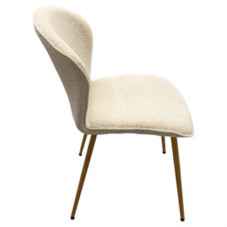 Lot de 2 chaises en tissu bouclette beige et pieds métal effet bois - LINA