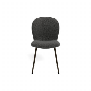 Lot de 2 chaises en tissu bouclette gris foncé et pieds métal noir - LINA