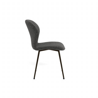 Lot de 2 chaises en tissu bouclette gris foncé et pieds métal noir - LINA