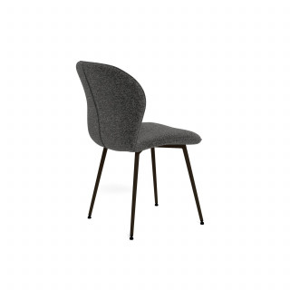 Lot de 2 chaises en tissu bouclette gris foncé et pieds métal noir - LINA