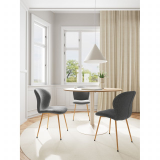 Lot de 2 chaises en tissu bouclette gris et pieds métal effet bois - LINA