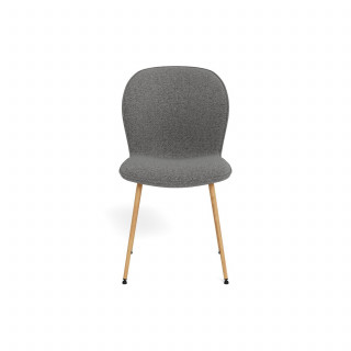 Lot de 2 chaises en tissu bouclette gris et pieds métal effet bois - LINA
