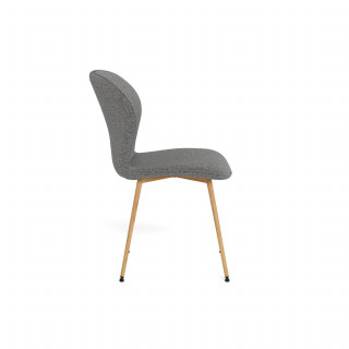Lot de 2 chaises en tissu bouclette gris et pieds métal effet bois - LINA