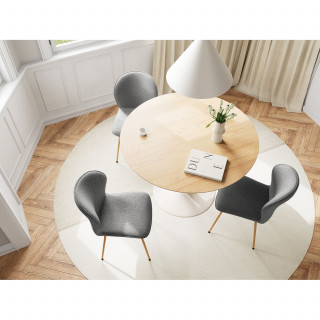 Lot de 2 chaises en tissu bouclette gris et pieds métal effet bois - LINA