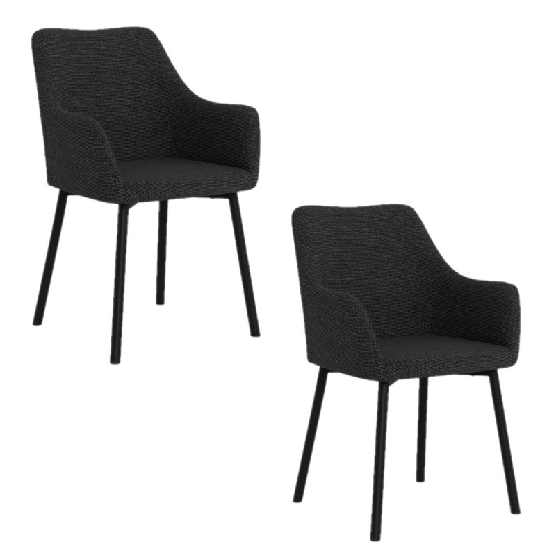 Lot de 2 chaises de salle à manger gris foncé avec accoudoirs et pieds métal - LIZZY